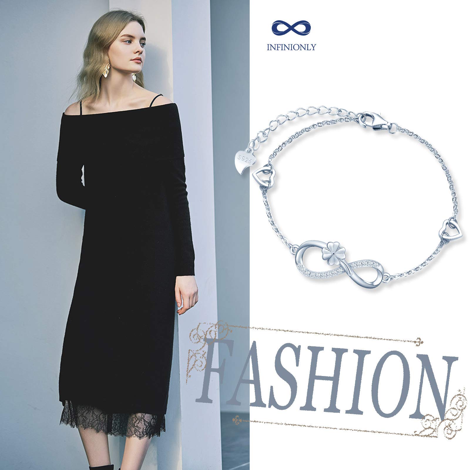 INFINIONLY Fashion Bracciale Infinito Cuore Argento 925