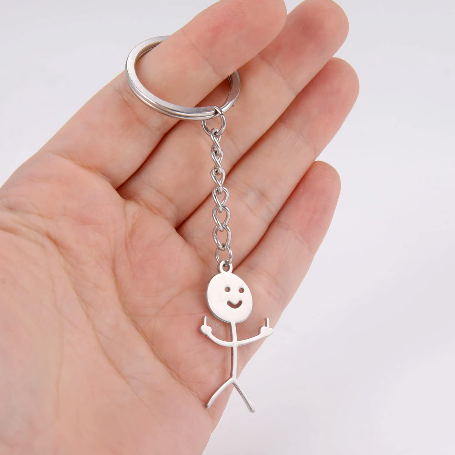 Eueavan Keyrings portachiavi dito medio argento smile