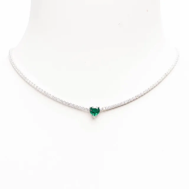 Chic Ad Hoc Collana Tennis Cuore Smeraldo Argento