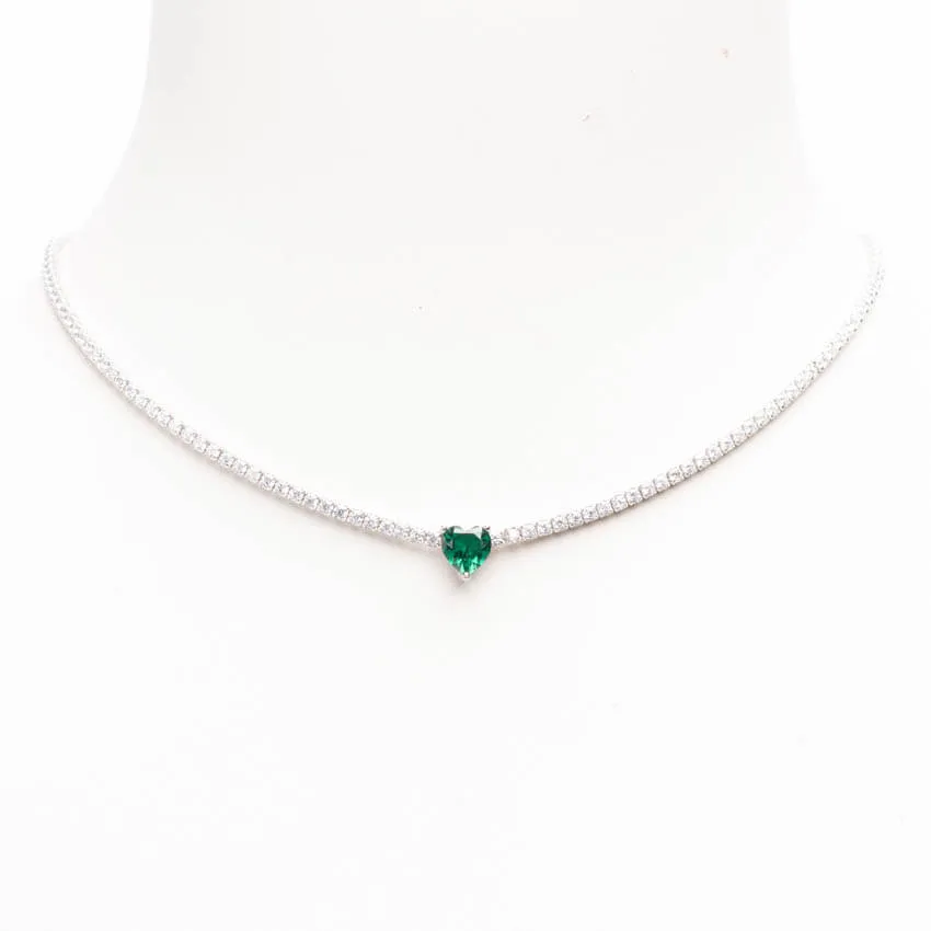 Chic Ad Hoc Collana Tennis Cuore Smeraldo Argento