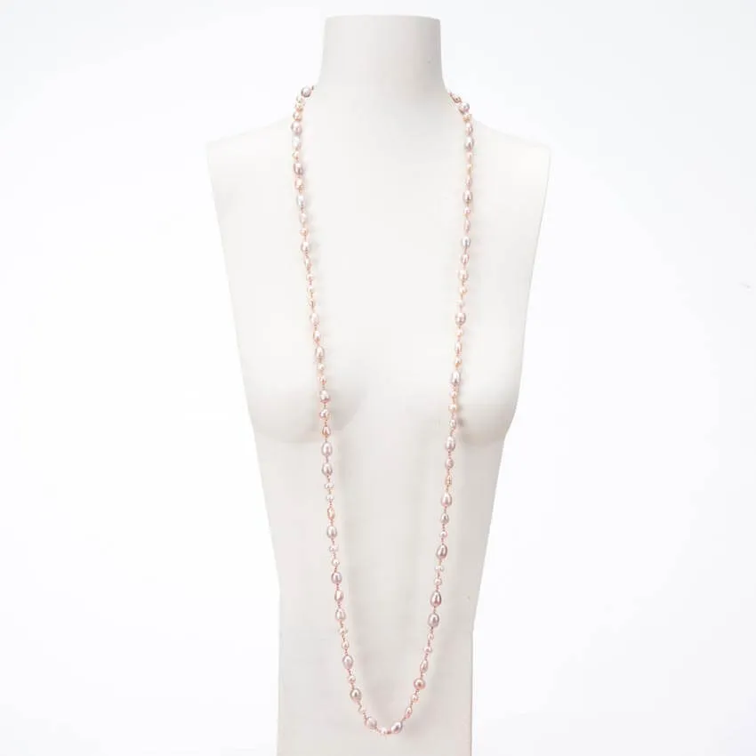 Chic Ad Hoc Collane lunga perle fiume rosa