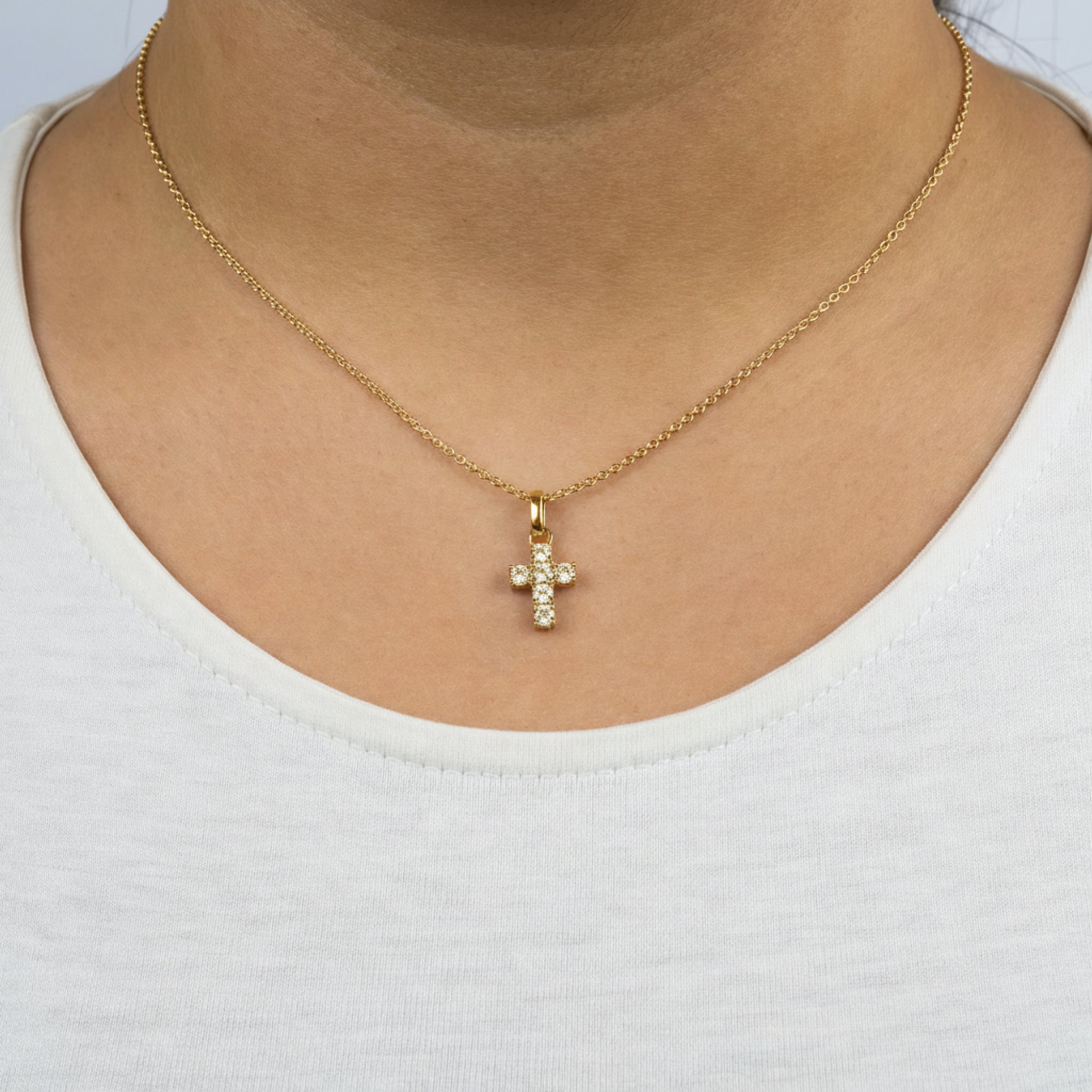 Engelsrufer Croce Collana Argento 925 Dorata Zirconi