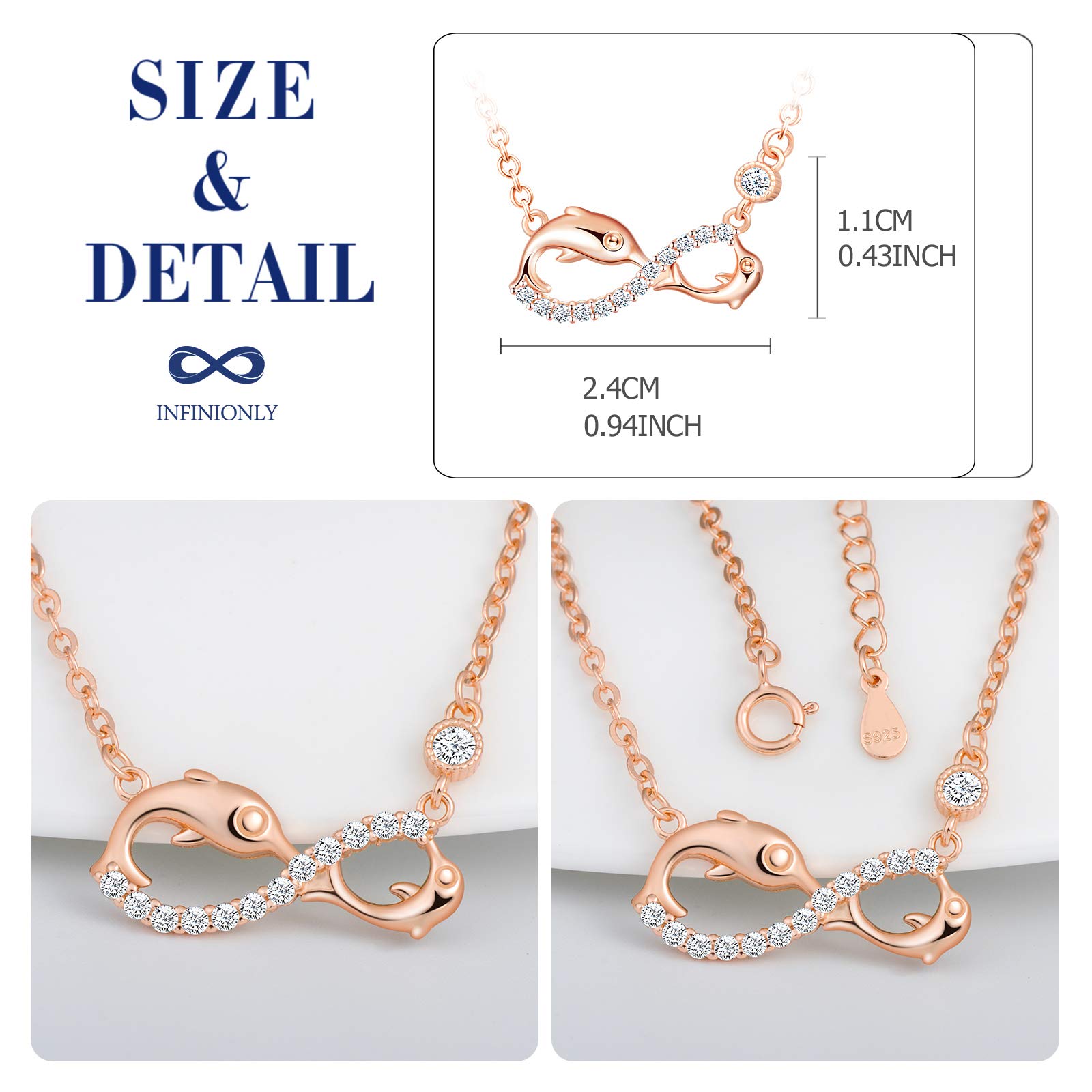 Infinionly Fashion parure collana delfino oro rosa zirconi