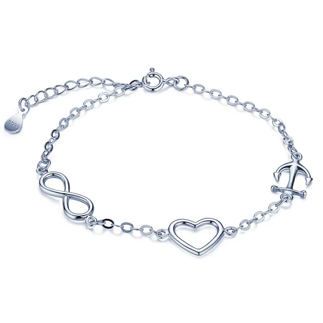 INFINIONLY Bracciale Argento 925 Infinito Ancora Cuore