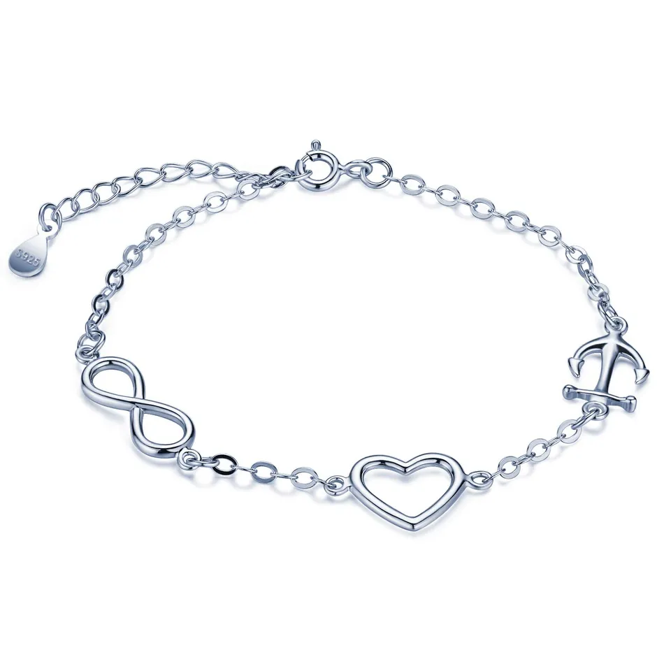 INFINIONLY Bracciale Argento 925 Infinito Ancora Cuore
