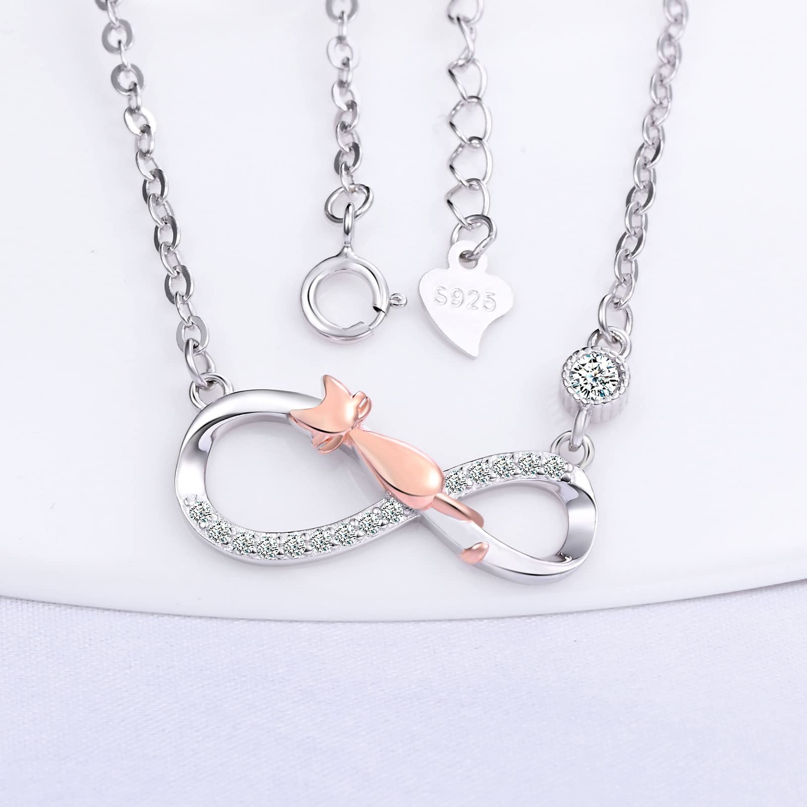 INFINIONLY Fashion Collana Gattino Oro Rosa Argento 925