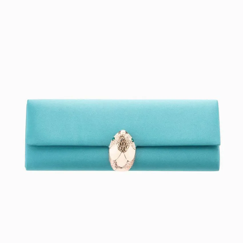 Chic Ad Hoc Pochette Seta Verde Acqua Fibbia Serpente