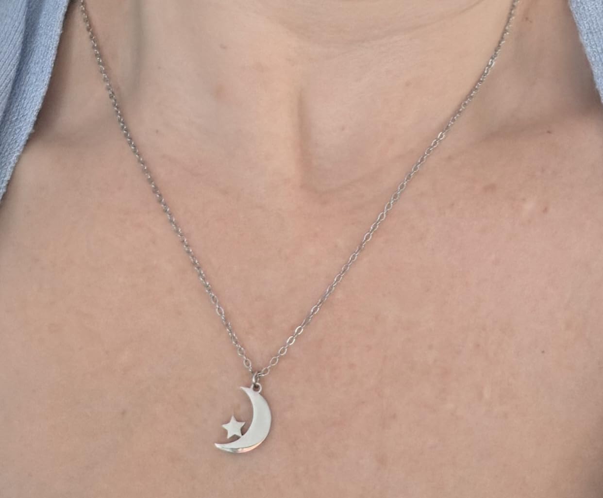 EUEAVAN Necklaces Collana Luna Stella Argento Acciaio