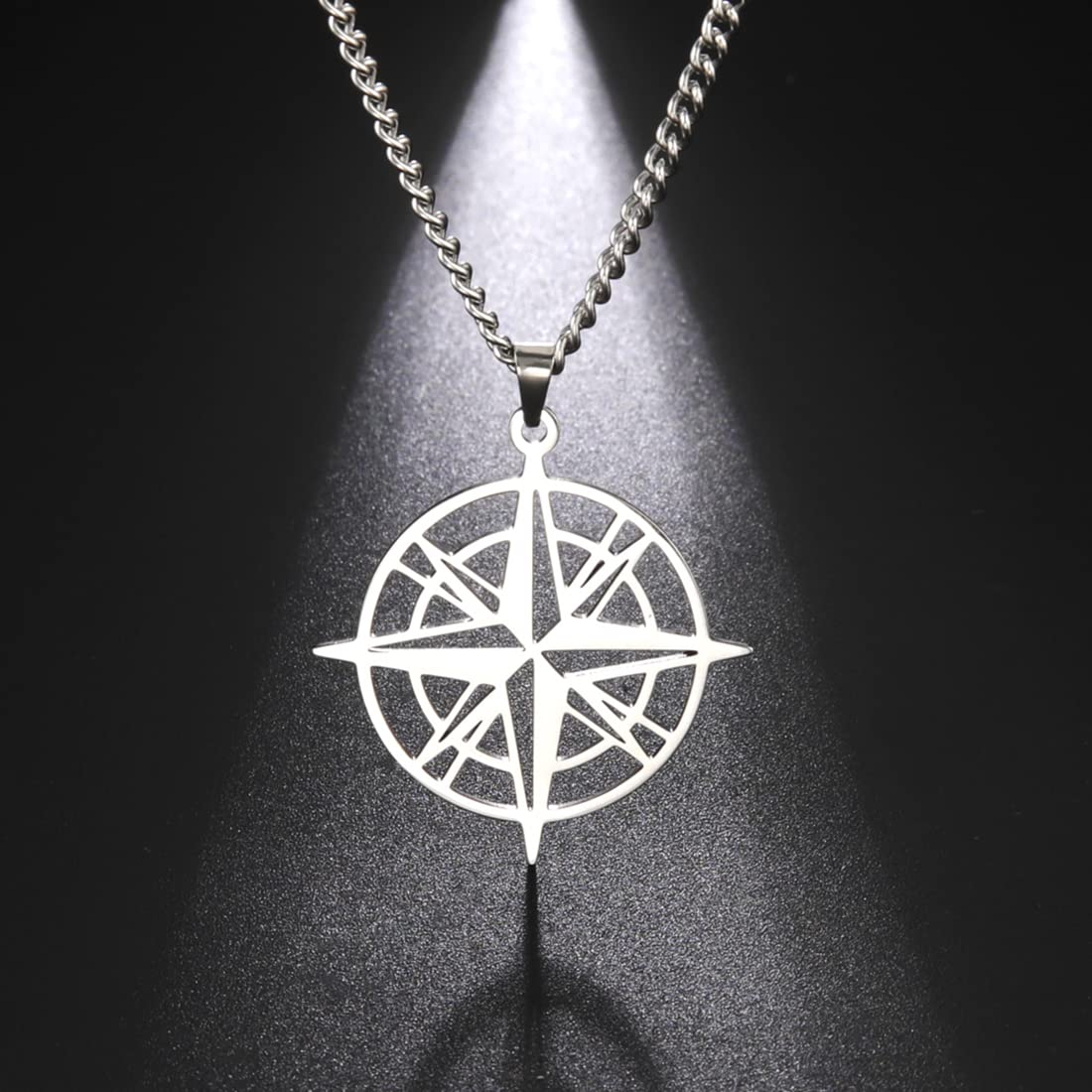 EUEAVAN Necklaces collana bussola argento acciaio uomo