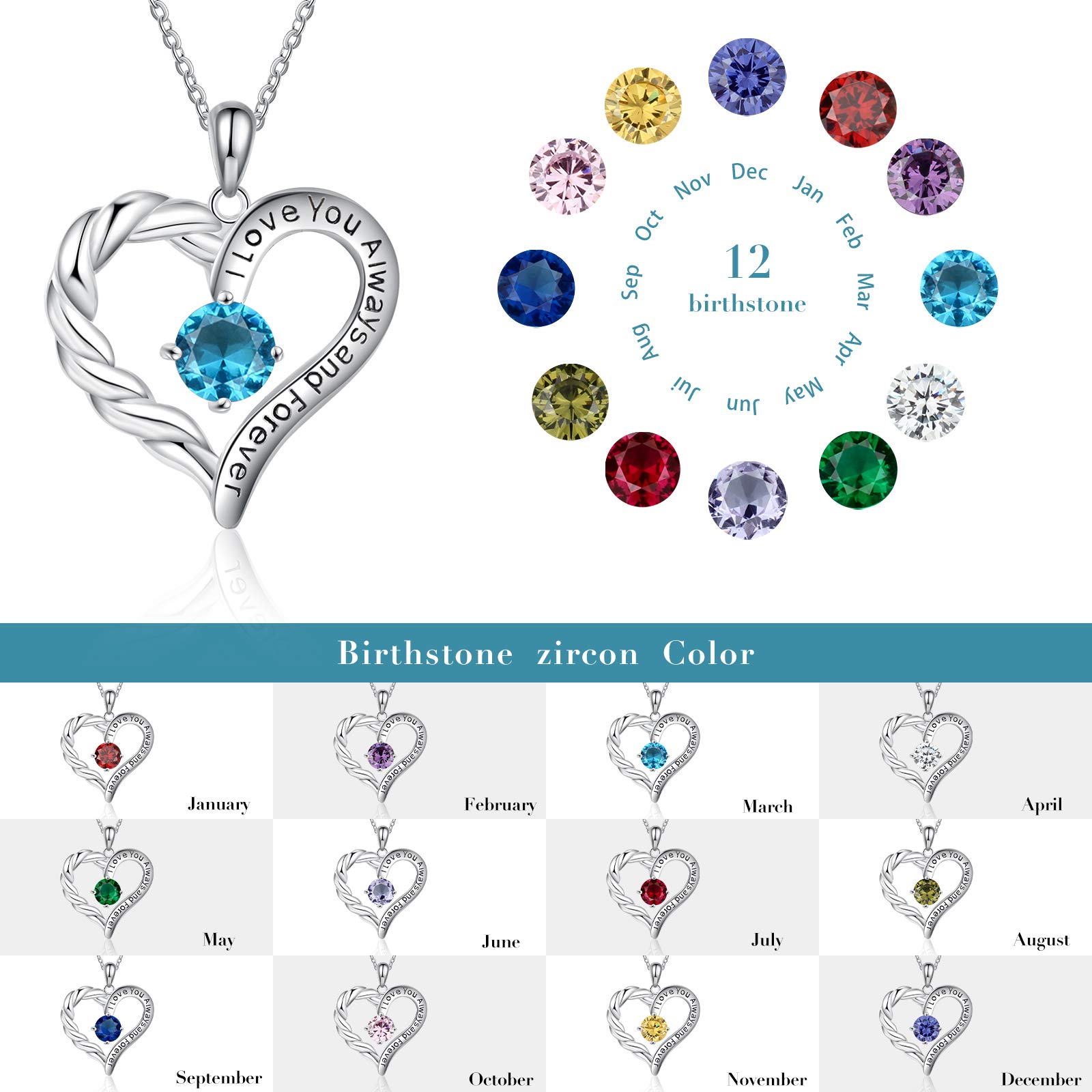 Jessemade Gioielli Collana Cuore Argento 925 Pietra Aprile