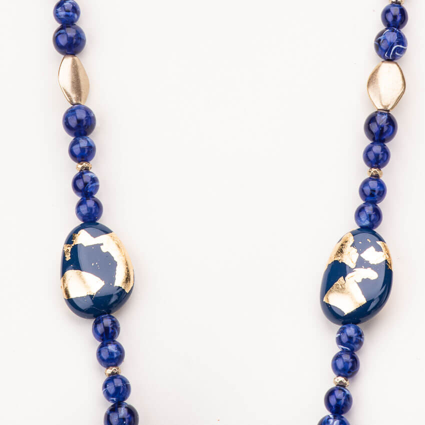 Chic Ad Hoc Collane Lunga Resina Blu e Foglia Oro Collana
