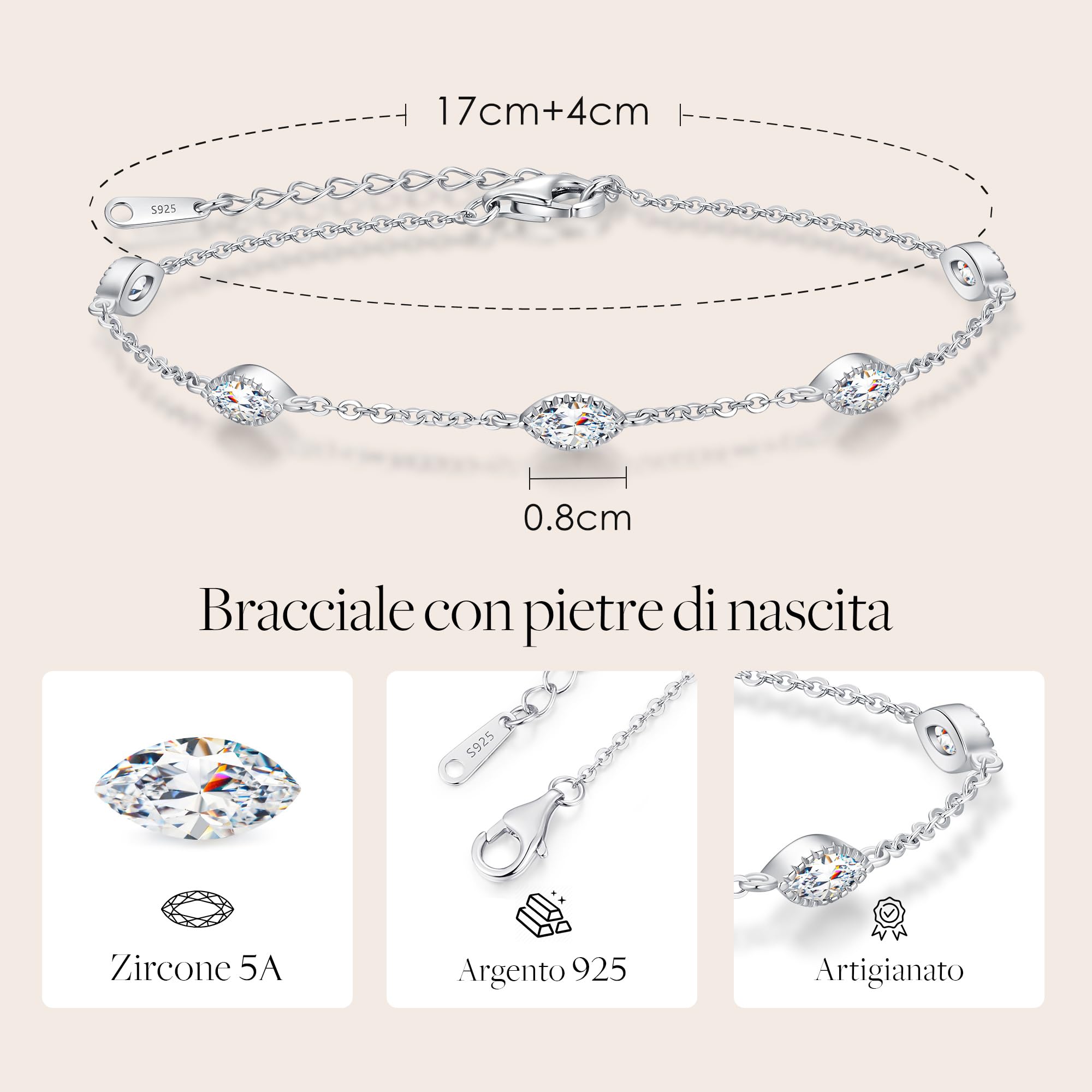 Louisa Secret Birthstone bracciale argento 925 occhio