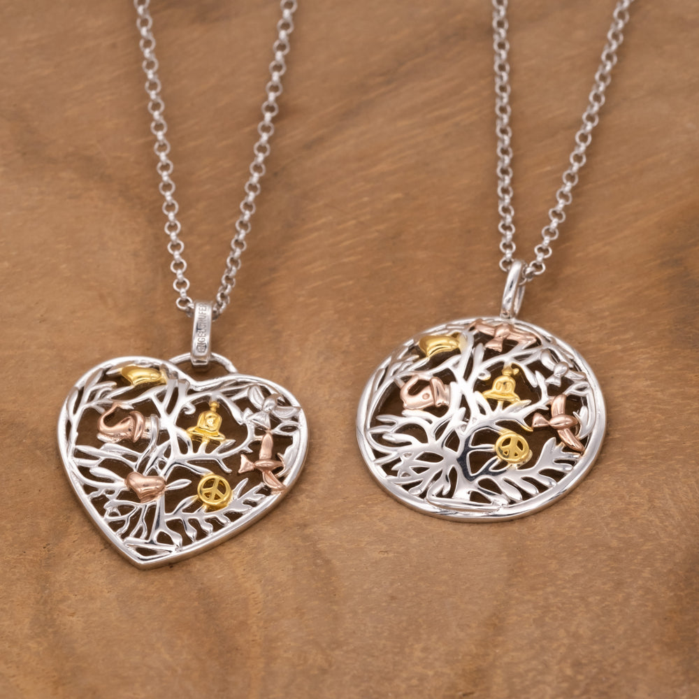 Engelsrufer Collana Albero Vita Cuore Argento 925 Tricolor