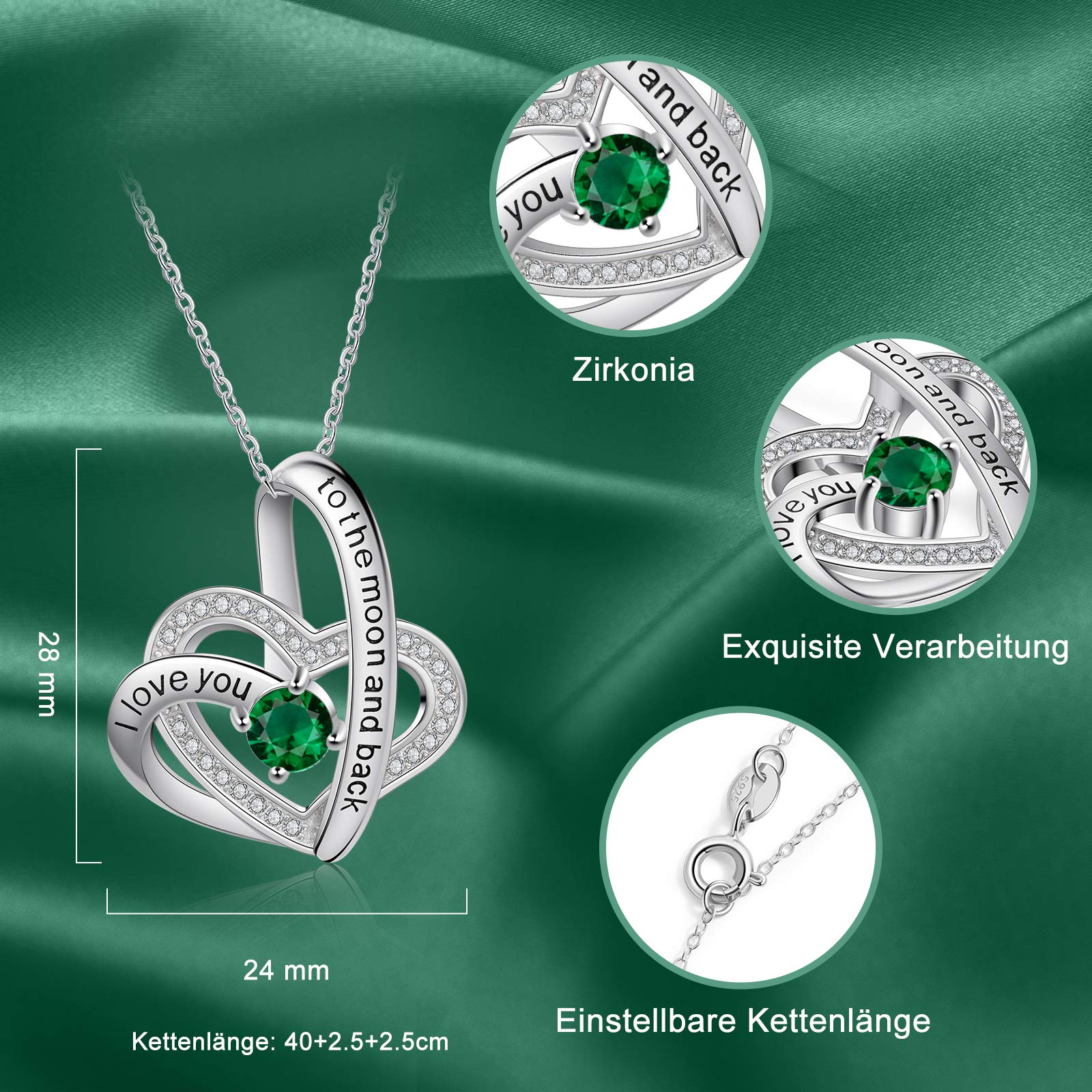 Jessemade Gioielli collana cuore argento 925 birthstone zirconi
