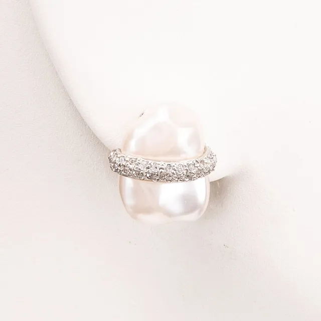 Chic Ad Hoc Orecchini a clip perla argento strass
