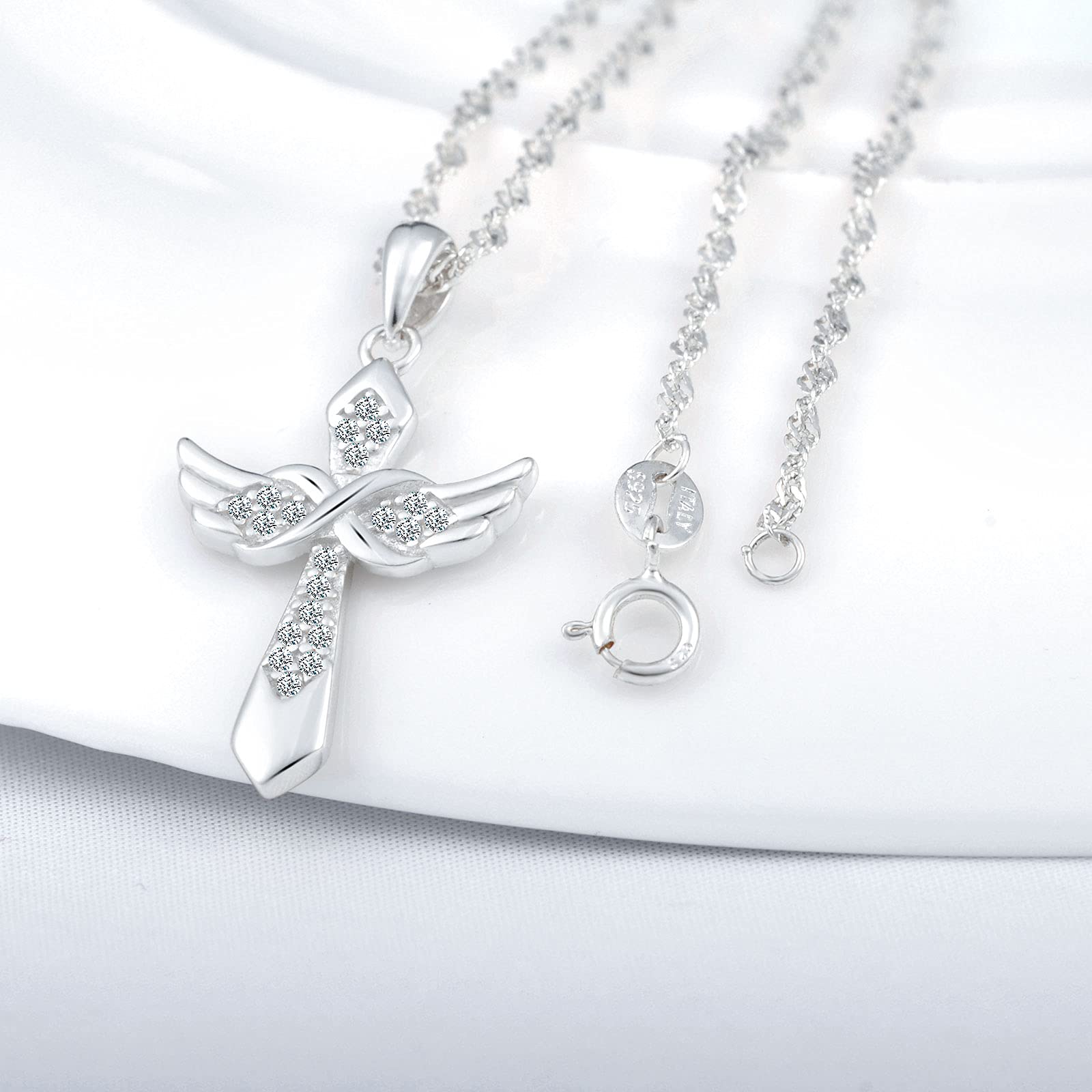 INFINIONLY Fashion Collana Croce Ala Argento 925 Zirconi