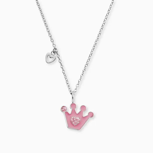 Herzengel Glitzerkrone Collana Bambina Acciaio Rosa