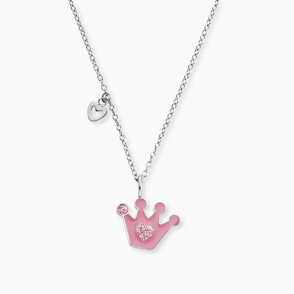 Herzengel Glitzerkrone Collana Bambina Acciaio Rosa
