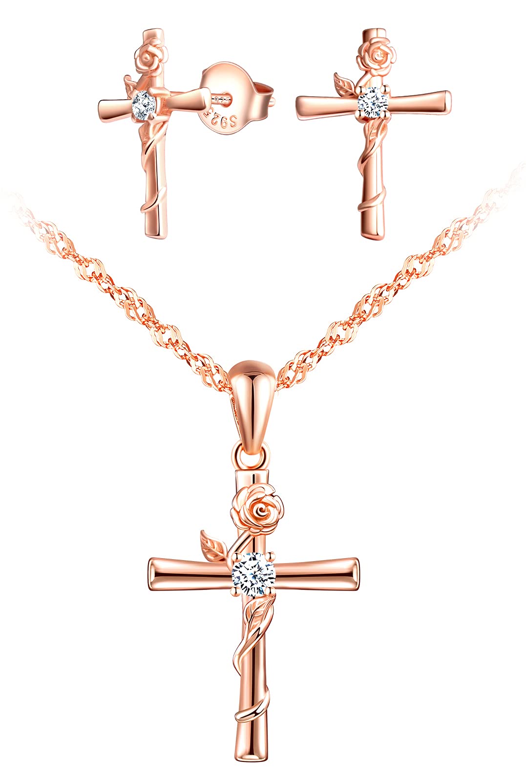 INFINIONLY Fashion Necklaces Parure Collana Oro Rosa