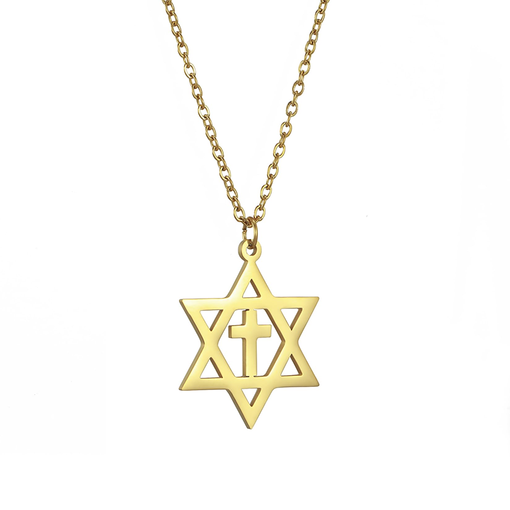 Eueavan Necklaces collana stella David argento acciaio