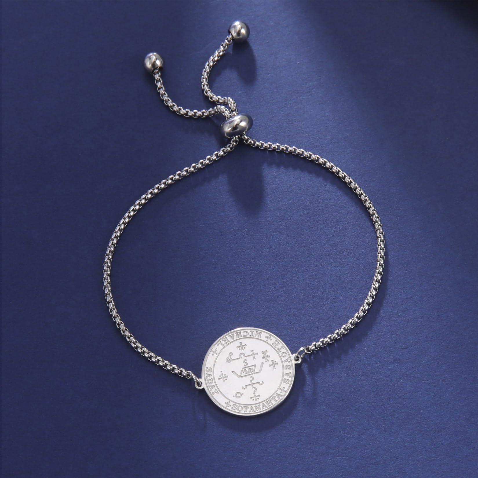 EUEAVAN Bracciale 7 Arcangelo Michael Argento Acciaio