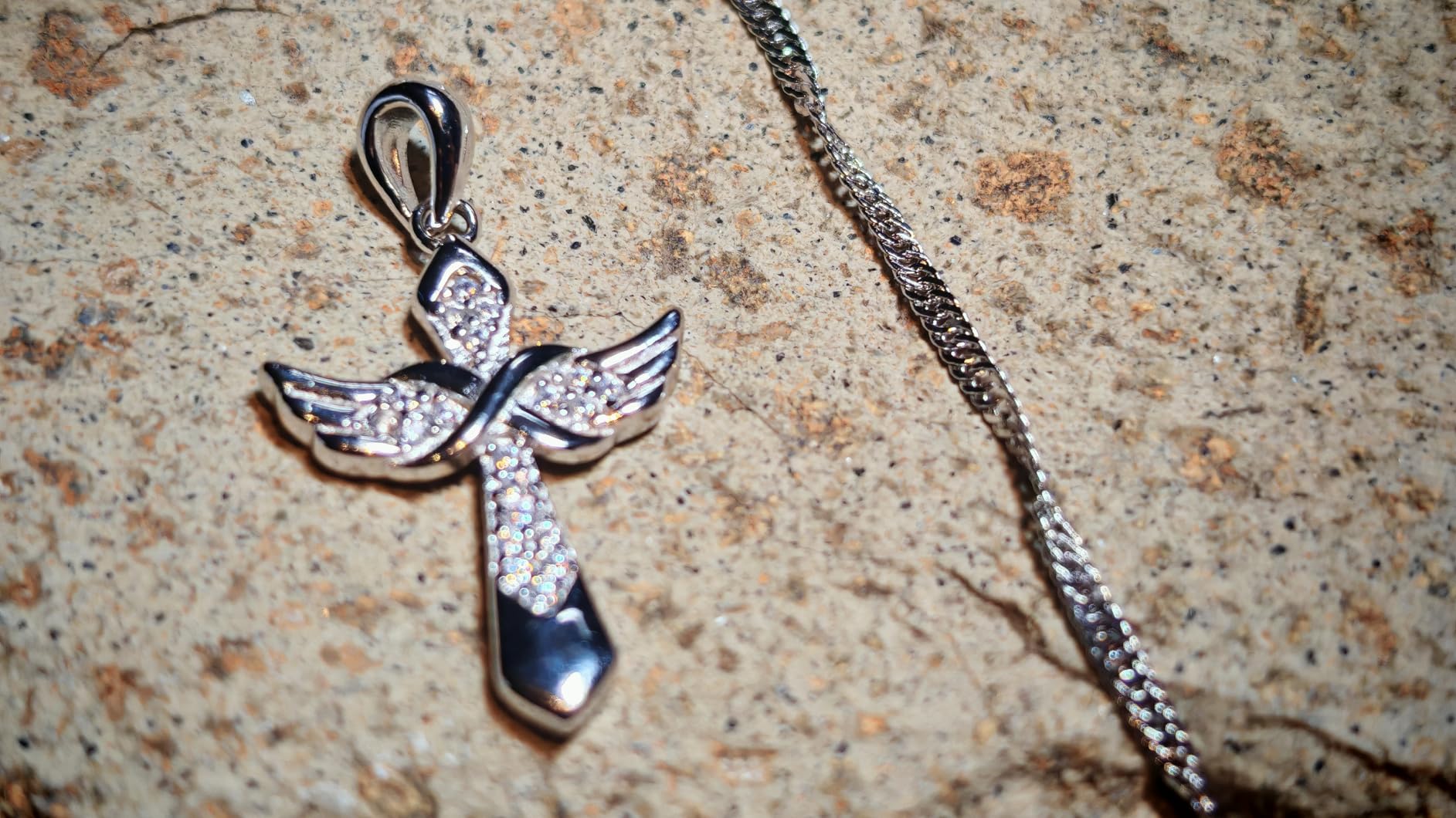 INFINIONLY Fashion Collana Croce Ala Argento 925 Zirconi