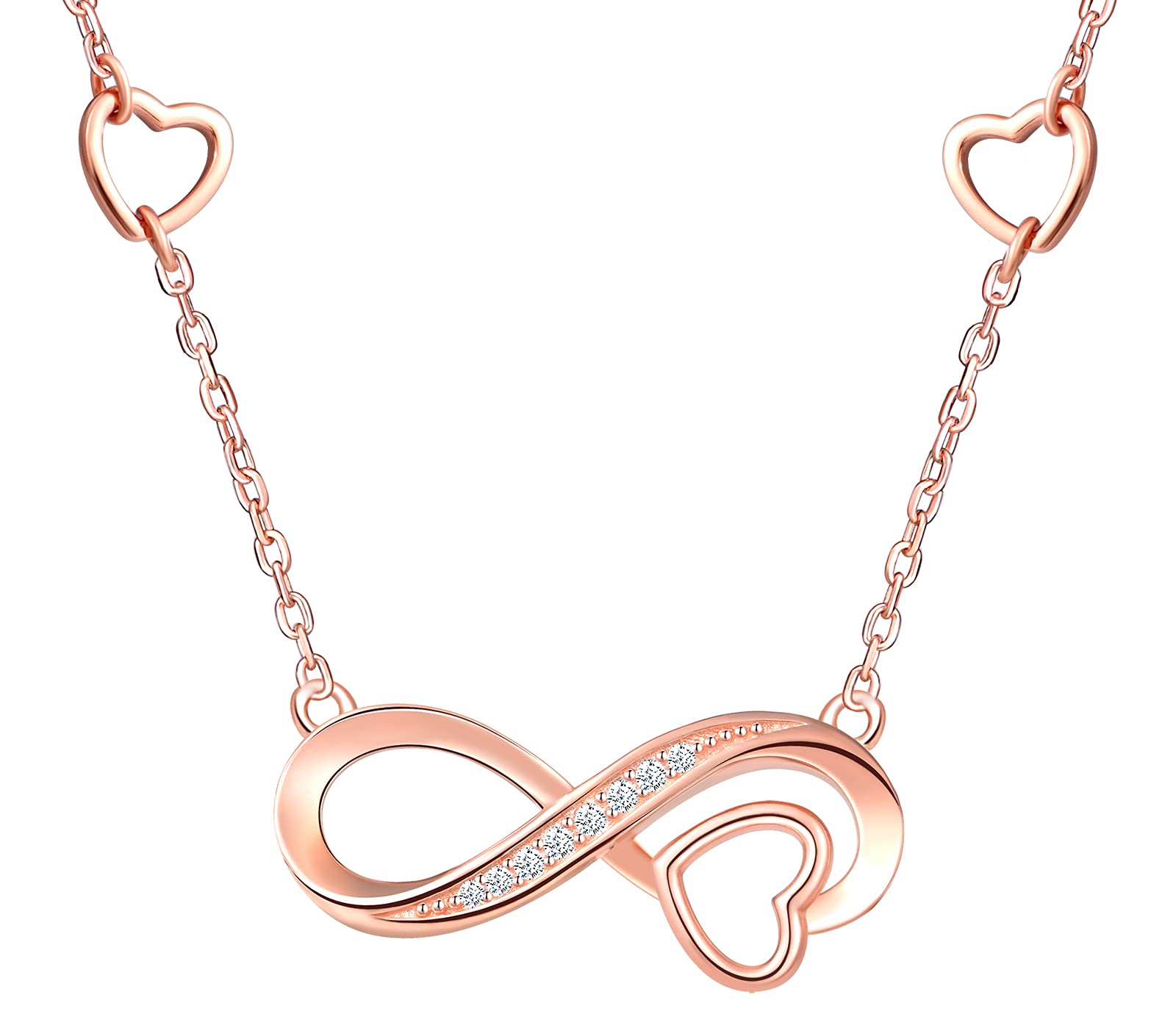 INFINIONLY Collana infinito cuore argento 925 oro rosa