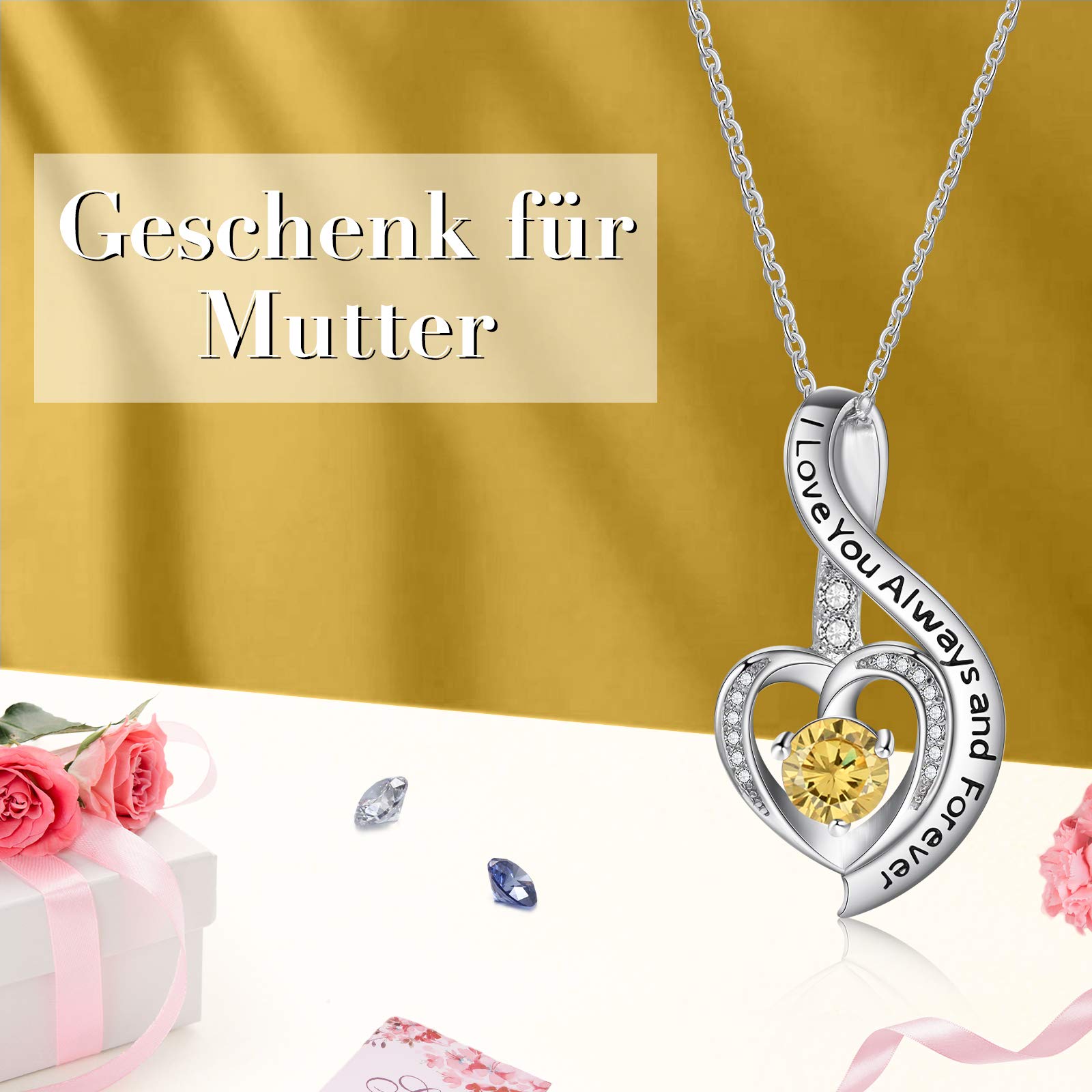 Jessemade Gioielli Collana Cuore Argento 925 con Zirconi Mamma