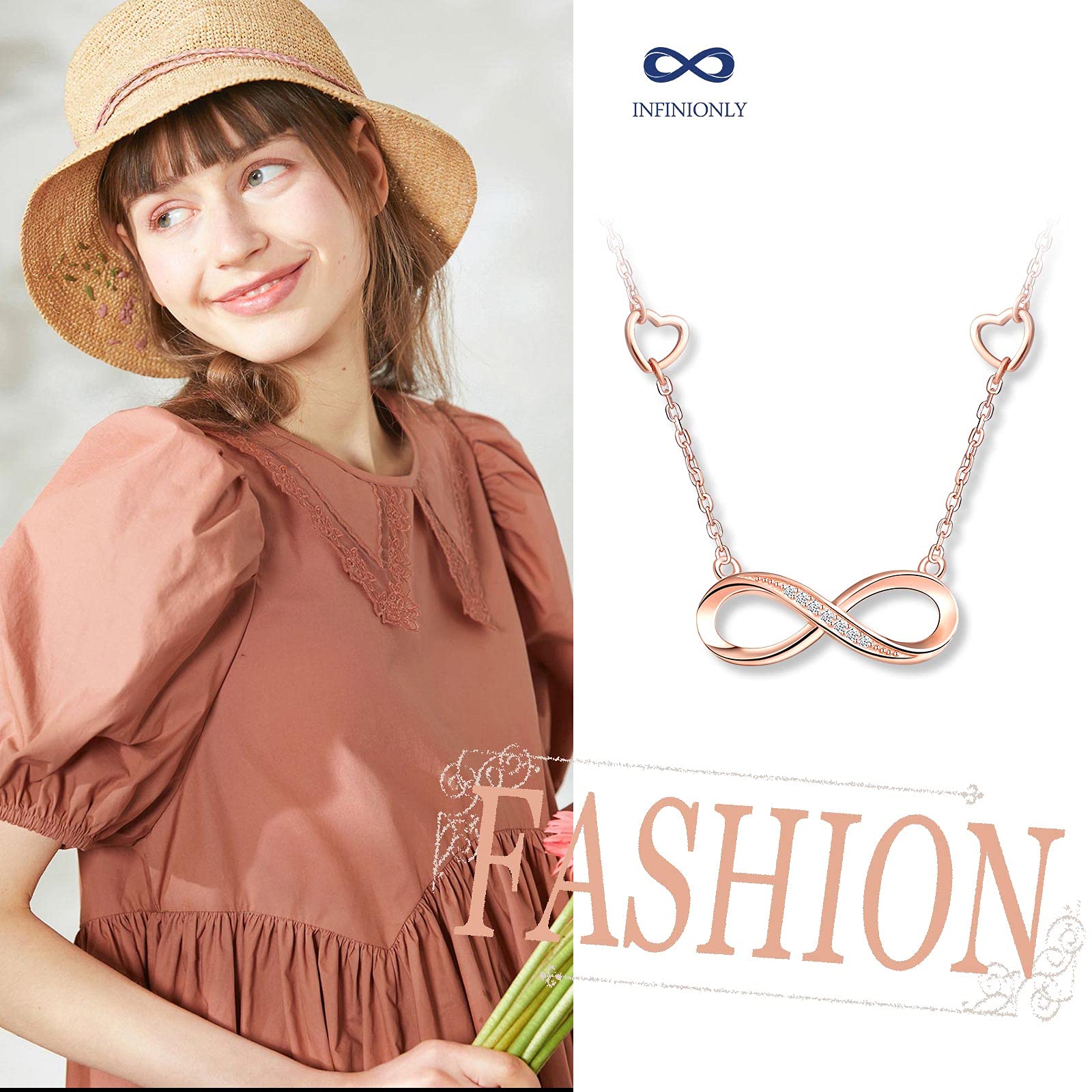 INFINIONLY collana infinito cuore oro rosa zircone