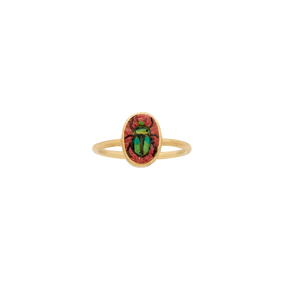 Le Sibille Scarabeo Ring anello oro 18ct mosaico portafortuna