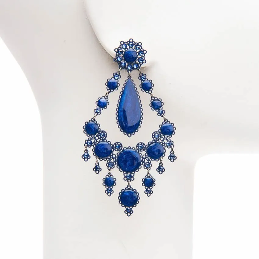 Chic Ad Hoc Orecchini chandelier perno gocce blu notte
