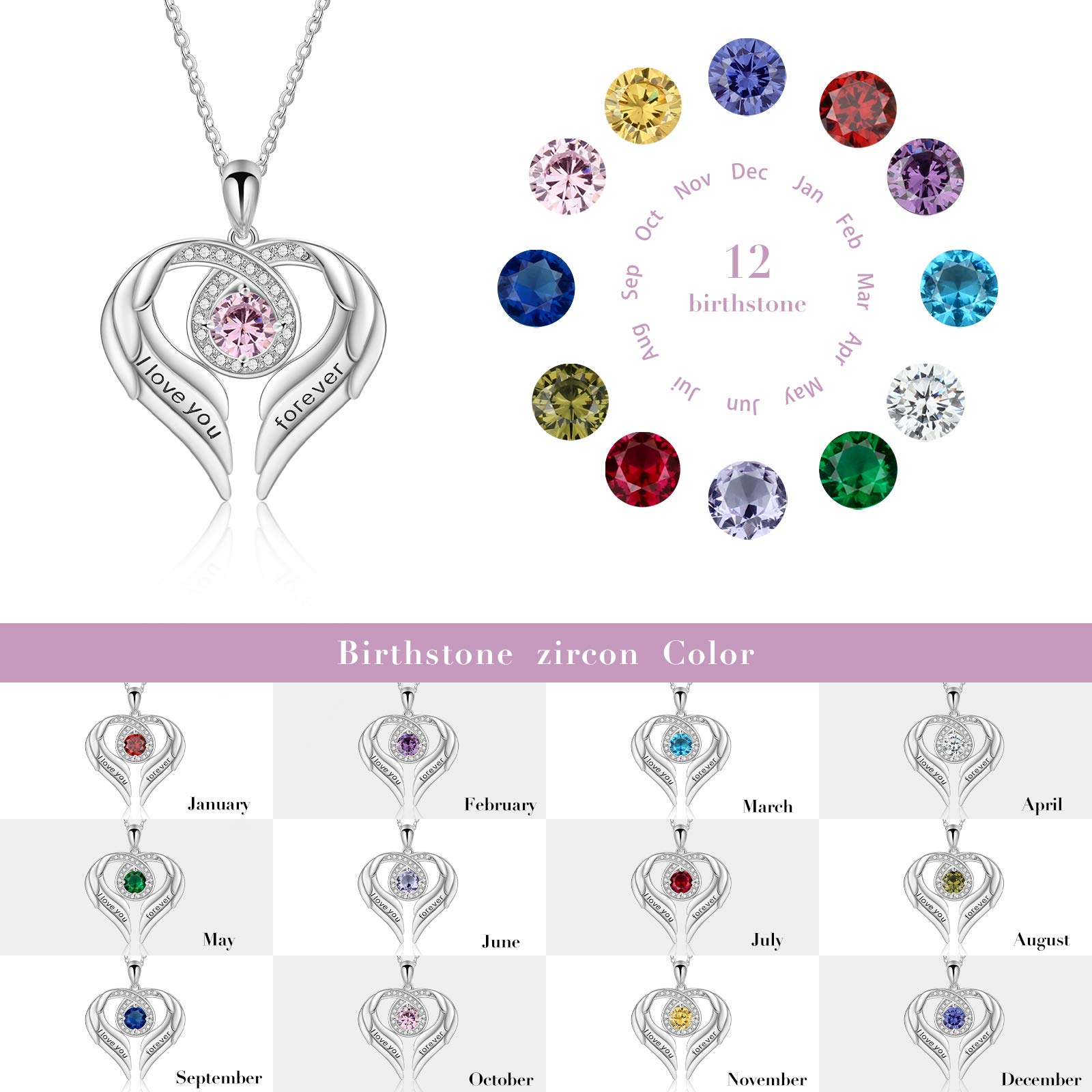 Jessemade Gioielli Collana Argento 925 Ala Cuore Zirconi Love You Forever