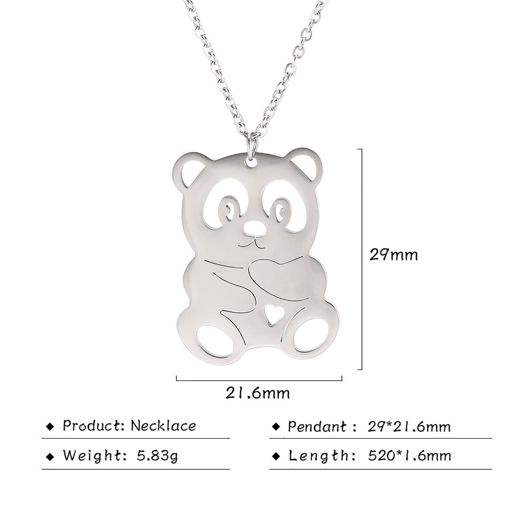 EUEAVAN Necklaces collana acciaio panda argento
