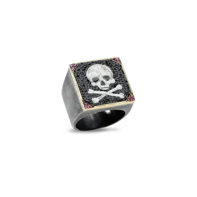 Le Sibille Anelli Skull Anello argento rubini mosaico