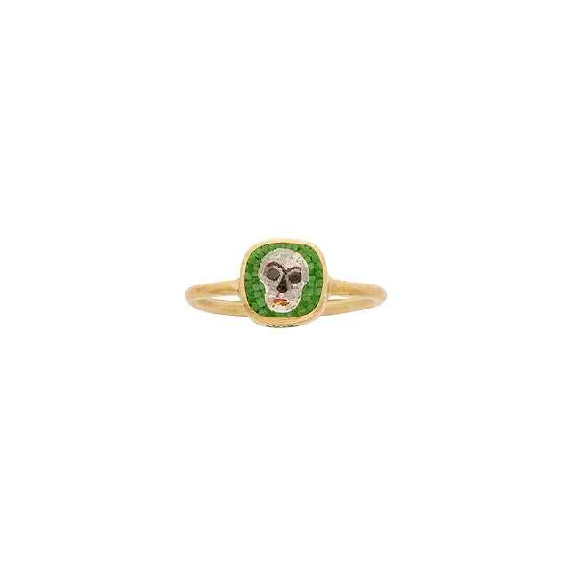 Le Sibille Teschio Anello Oro Mosaico Verde Memento Mori