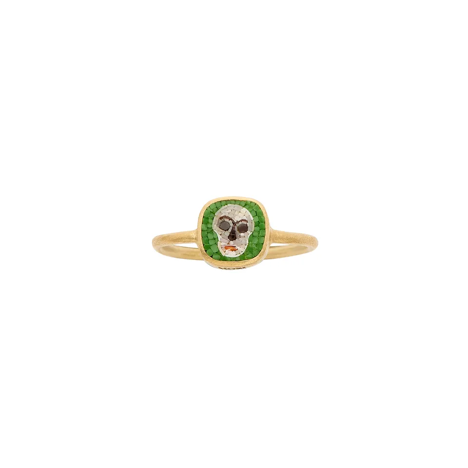 Le Sibille Teschio Ring anello oro 18kt mosaico verde