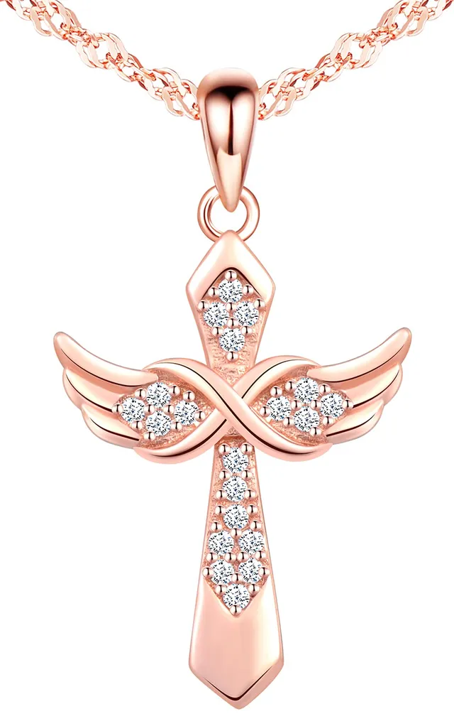 INFINIONLY Collana Croce Ala Argento 925 Oro Rosa Zircone