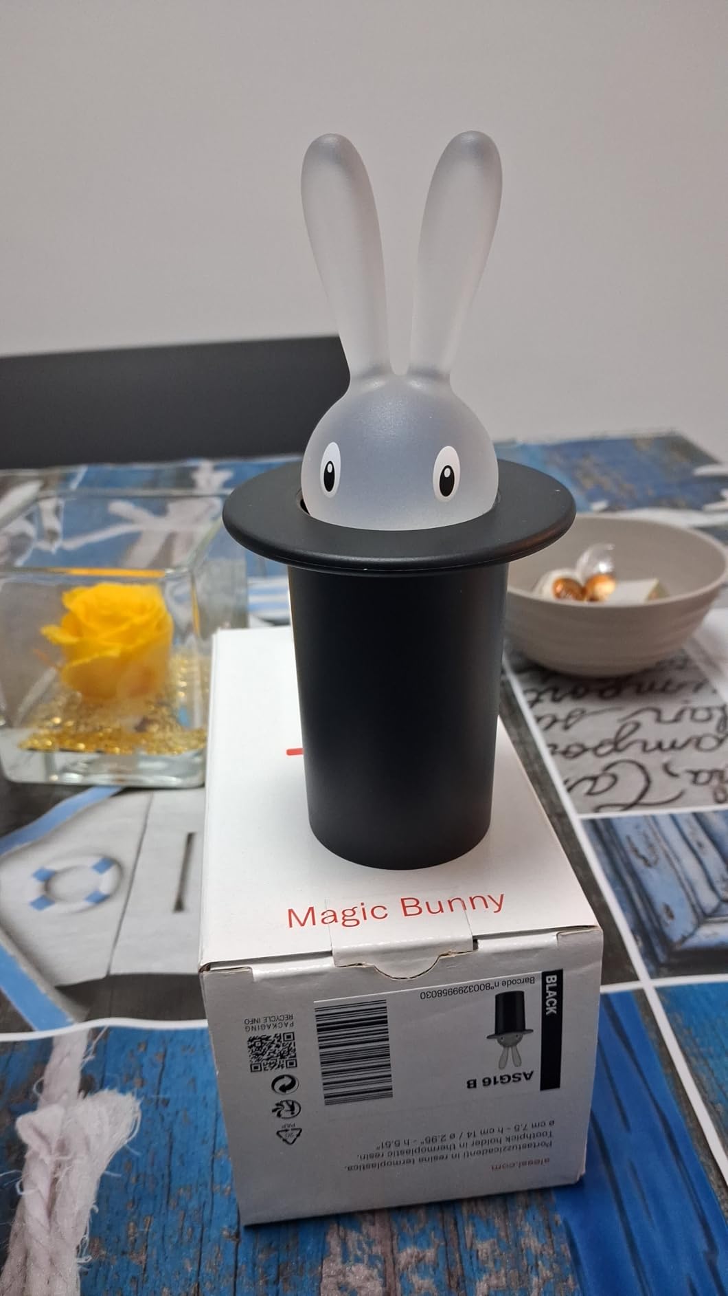 Alessi Magic Bunny ASG16 B Portastuzzicadenti Resina Nero 14 cm