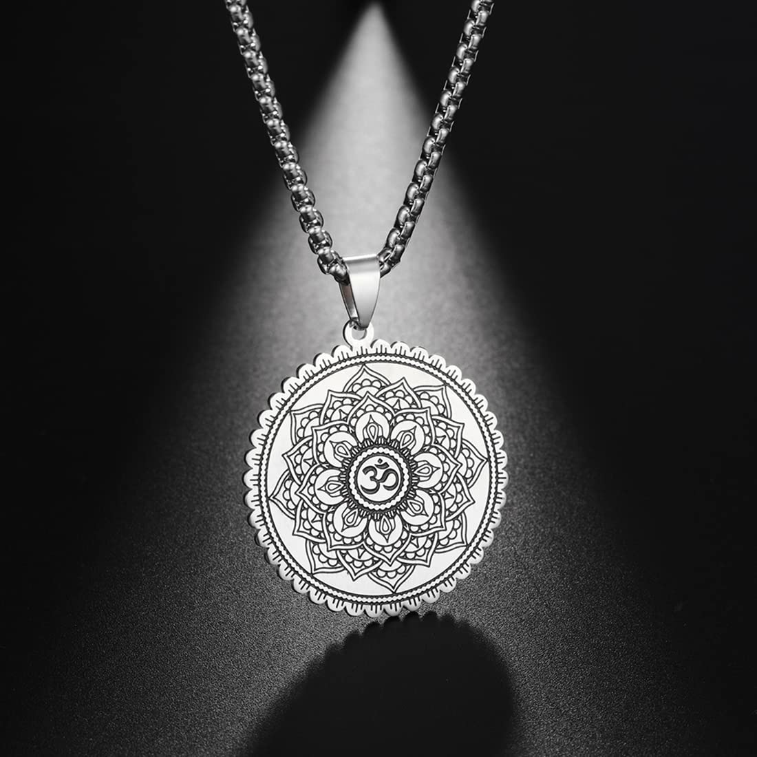 EUEAVAN Necklaces Collana Om Mandala Argento Uomo