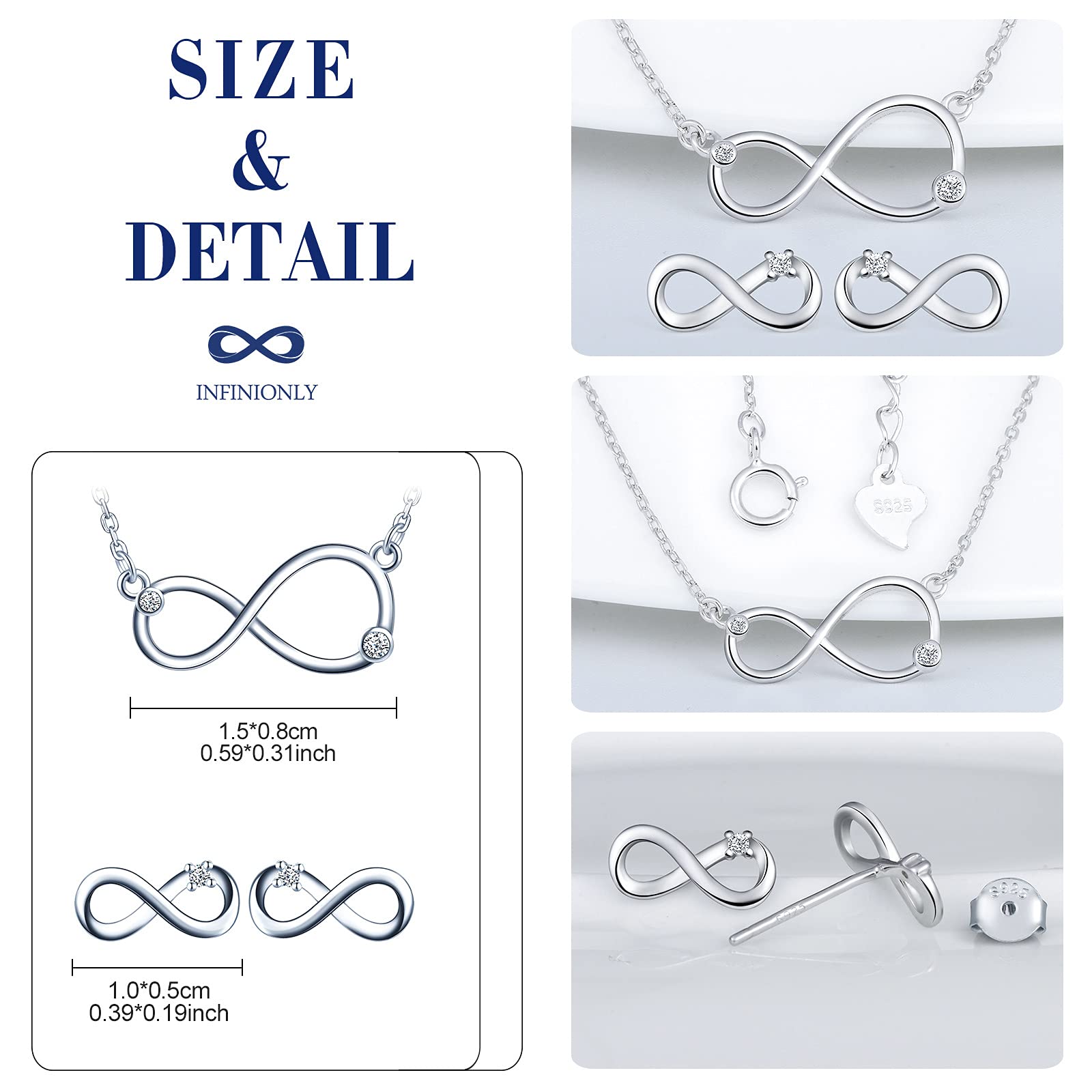 INFINIONLY Collana Orecchini Mini Parure Argento Zirconi