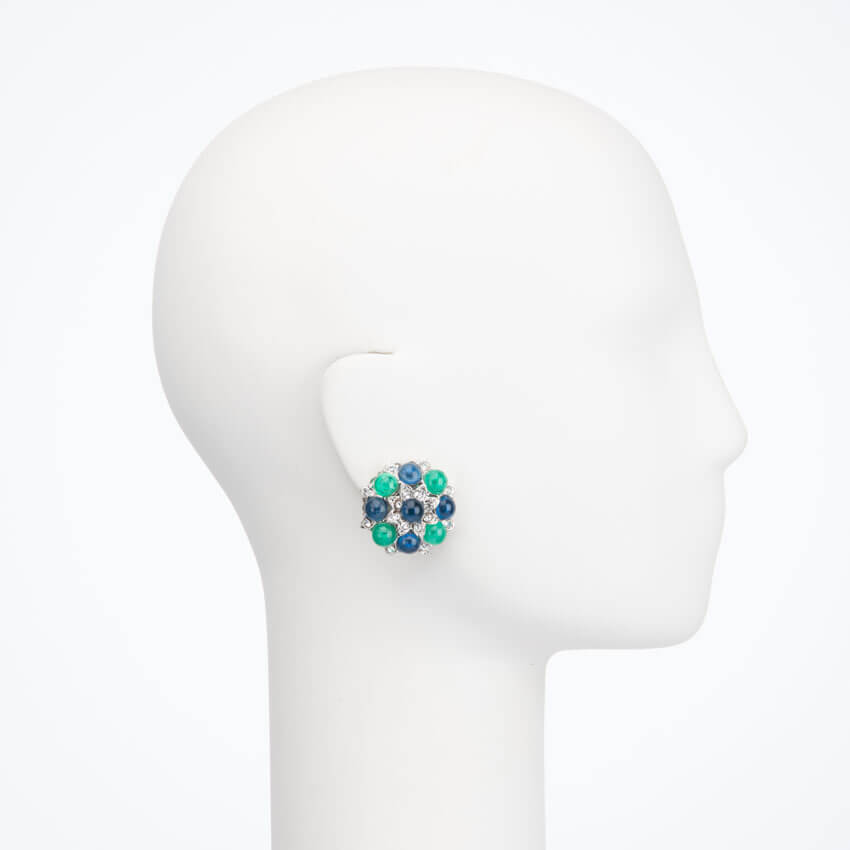 Chic Ad Hoc Orecchini clip argento smeraldo zaffiro