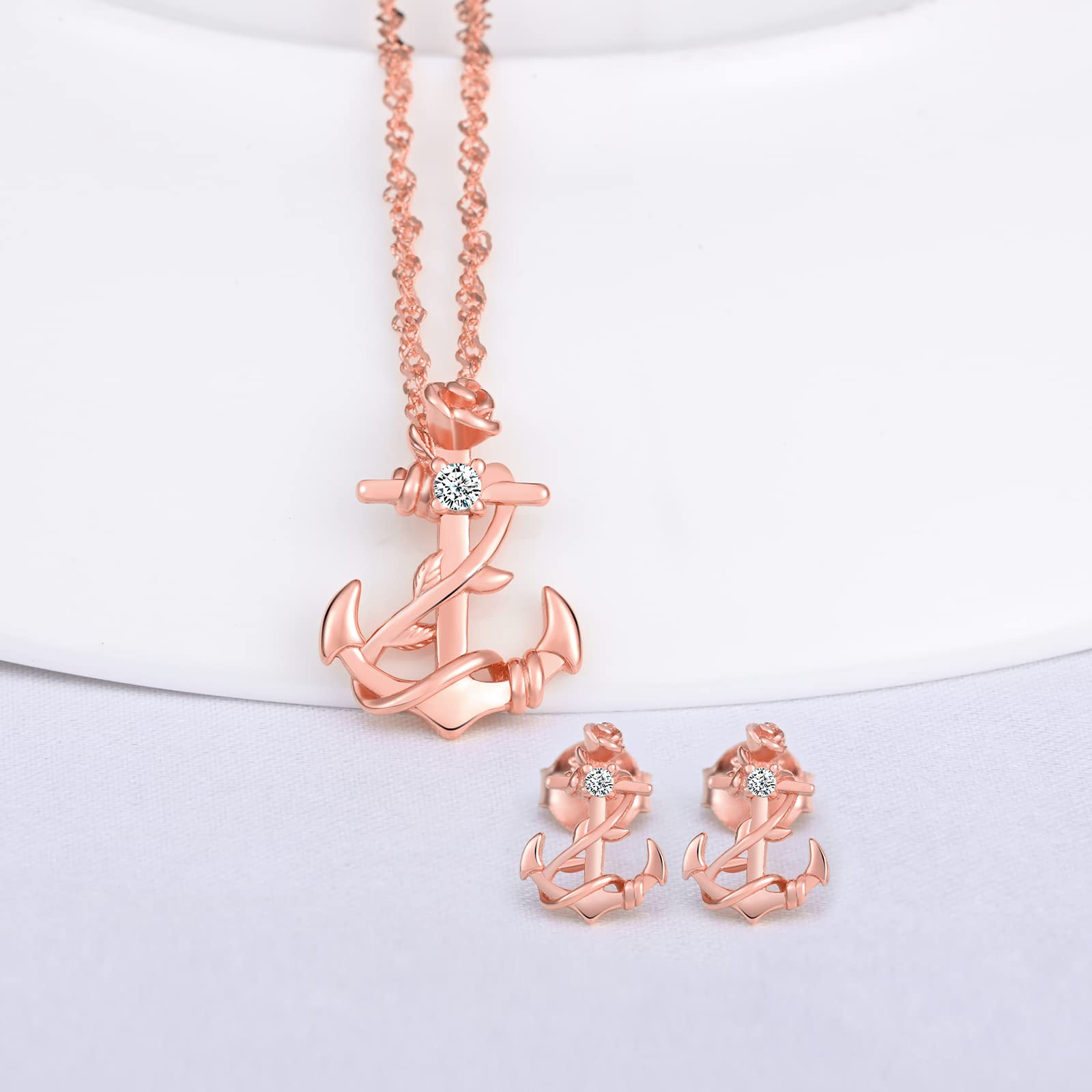 INFINIONLY Fashion Ancora parure argento 925 oro rosa zircone