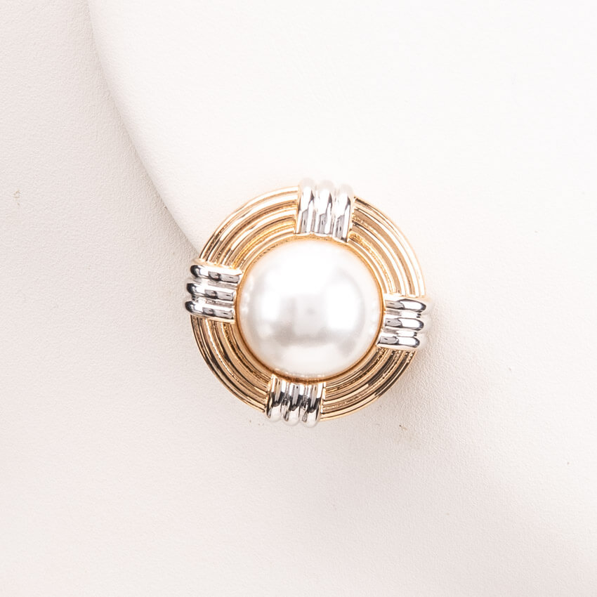 Chic Ad Hoc Orecchini Clip Perla Bicolore Oro Argento