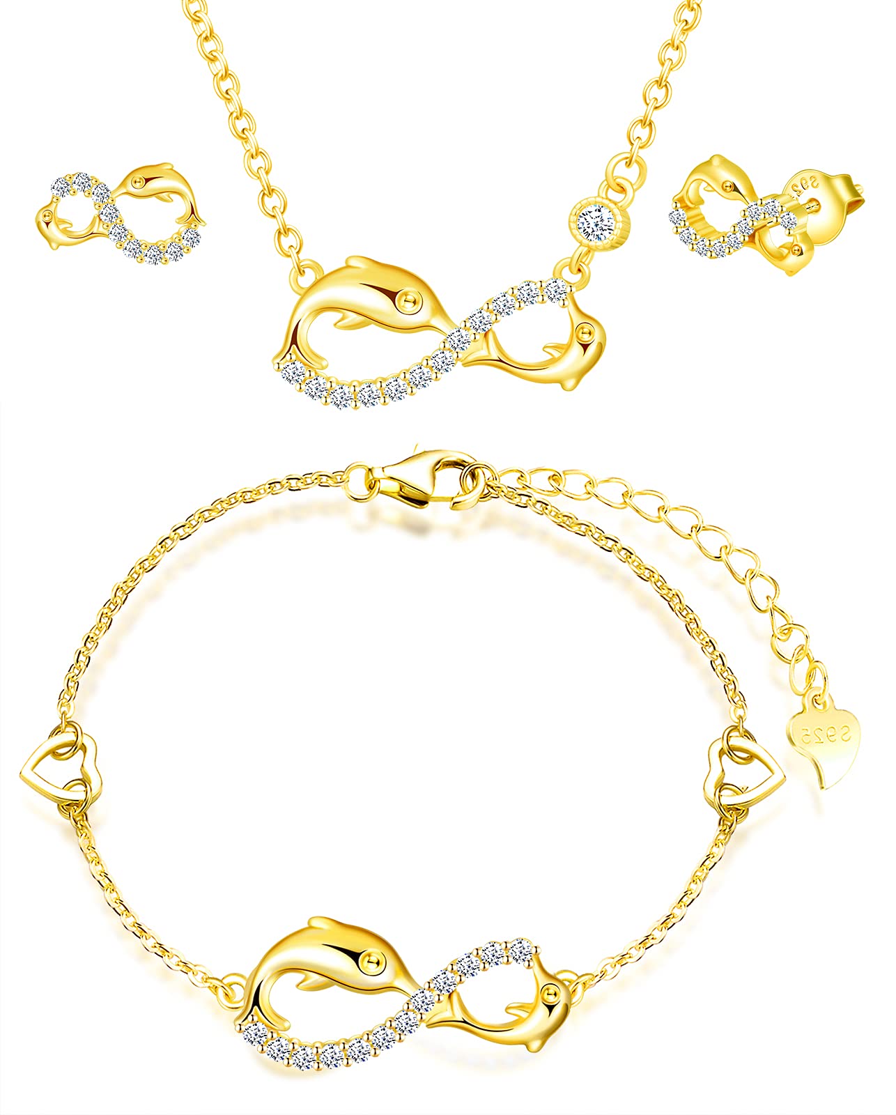 INFINIONLY Fashion Necklaces parure delfino oro collana orecchini