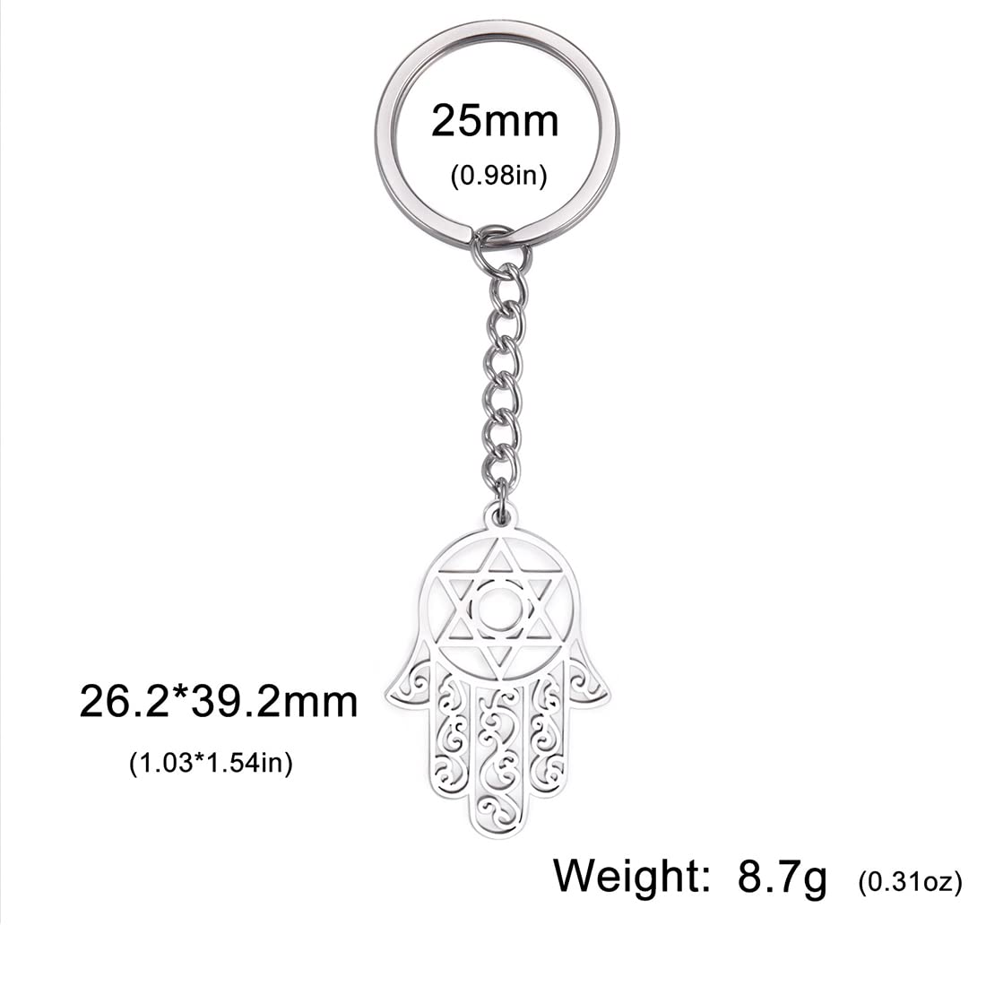 EUEAVAN Keyrings portachiavi hamsa mano fatima argento