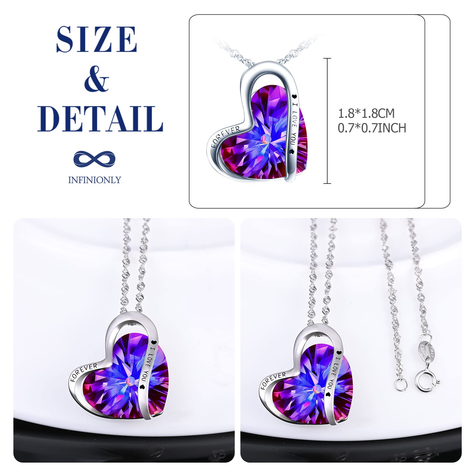 INFINIONLY Cuore dell'Oceano collana cuore argento viola 45 cm