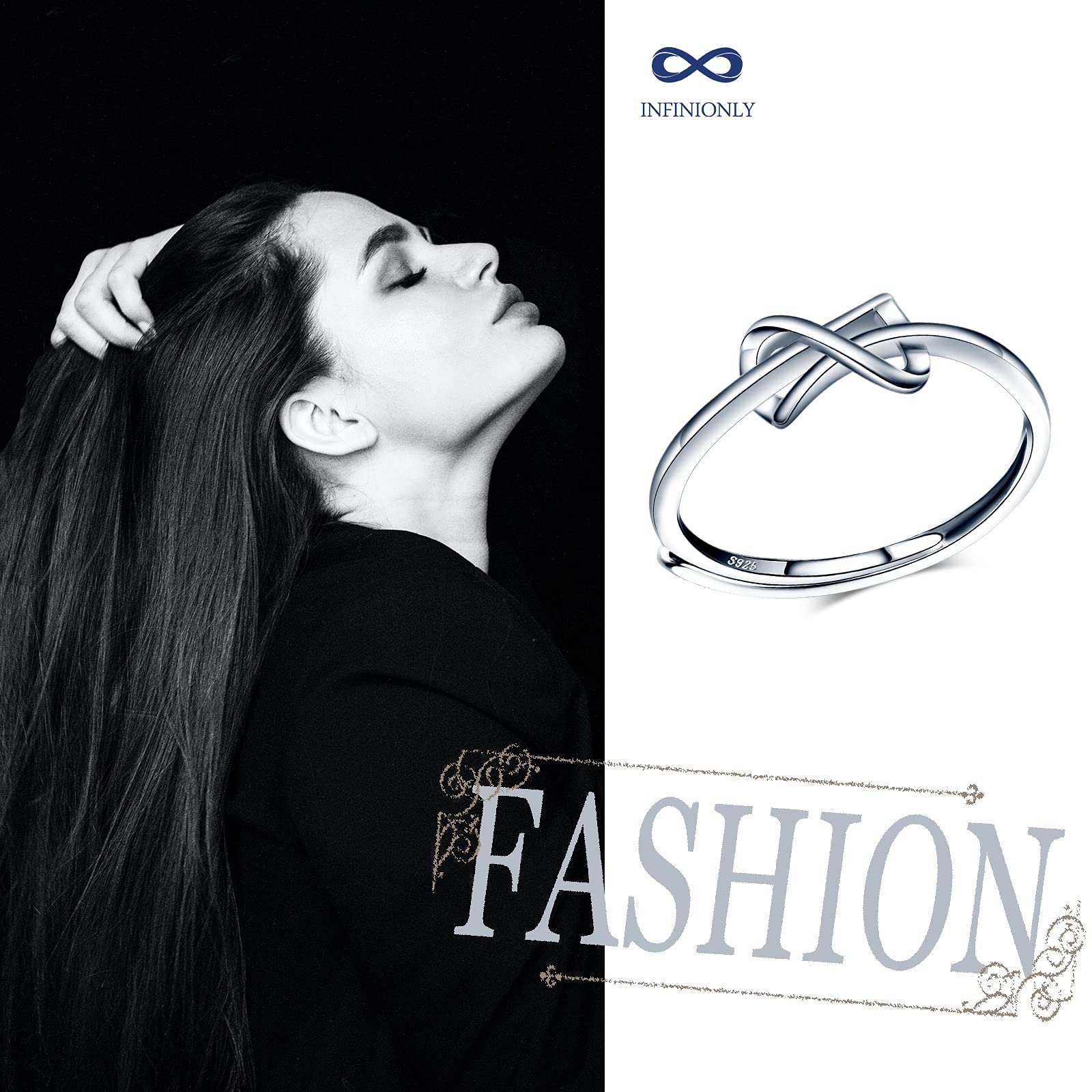 INFINIONLY Fashion Rings anello argento 925 infinito regolabile