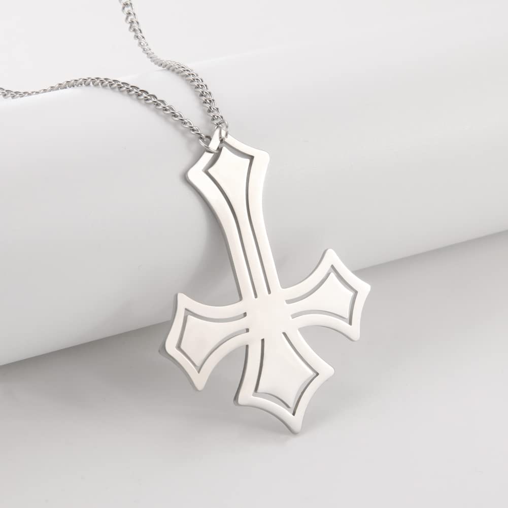 EUEAVAN collana croce invertita acciaio argento diamante