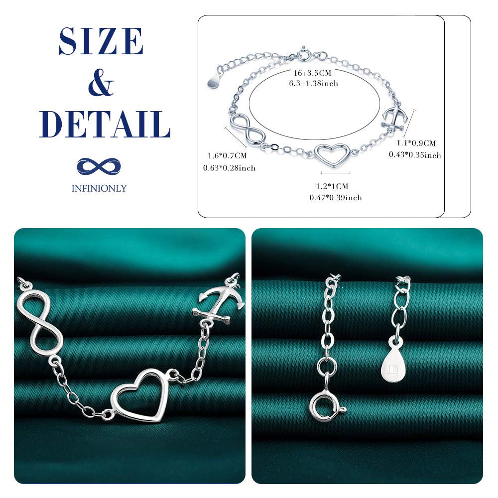 INFINIONLY Bracciale Argento 925 Infinito Ancora Cuore