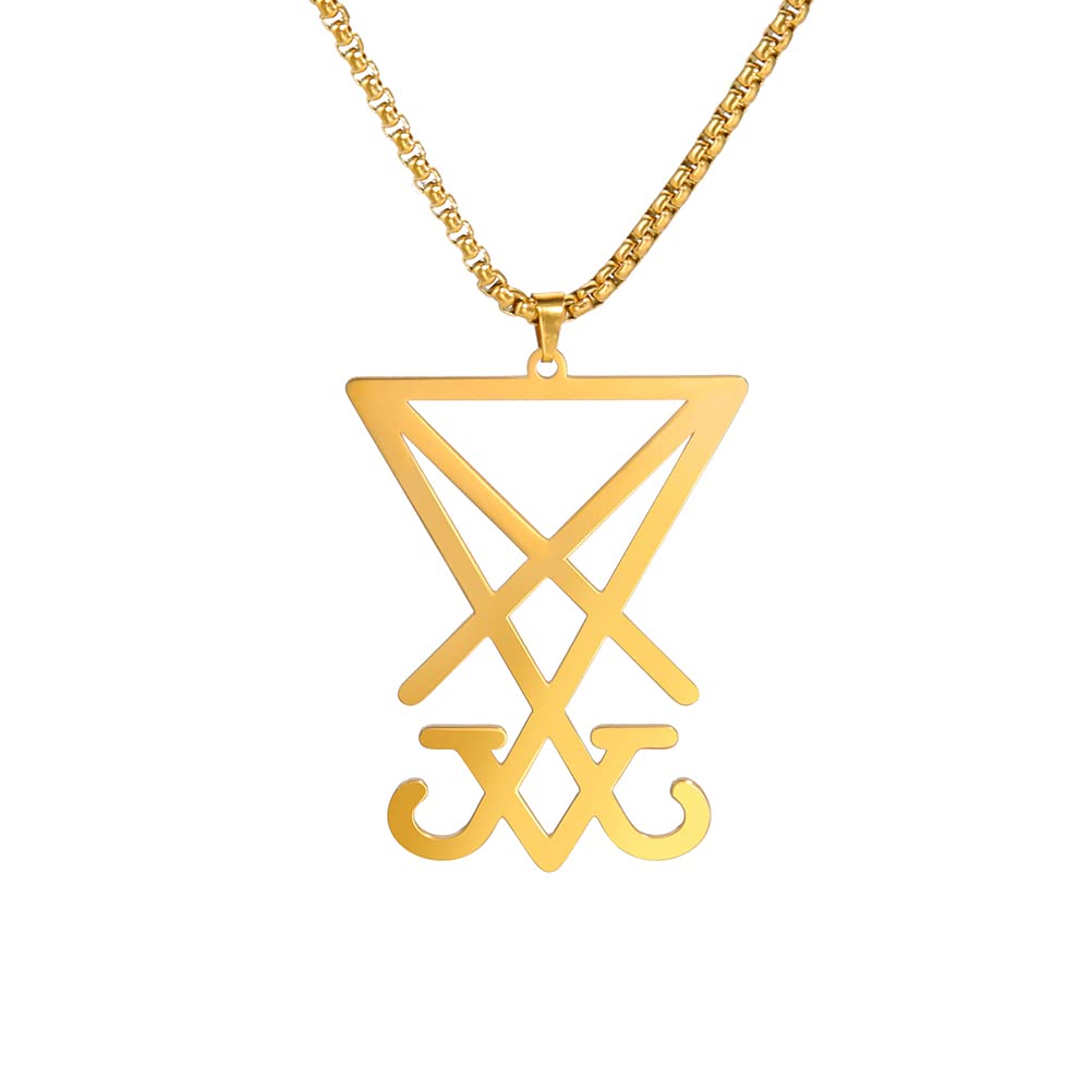 Eueavan Necklaces Collana Sigillo Lucifero Acciaio Argento